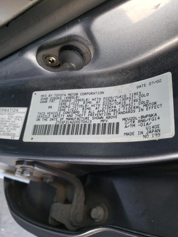 Photo 10 from auction – 2002 TOYOTA HIGHLANDER with VIN JTEGF21A220070419