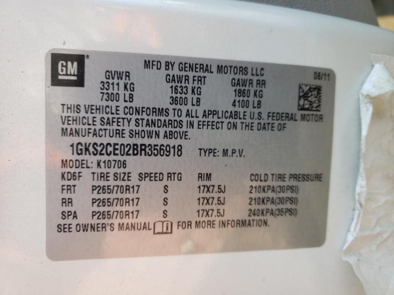Photo 10 from auction – 2011 GMC YUKON SLT with VIN 1GKS2CE02BR356918