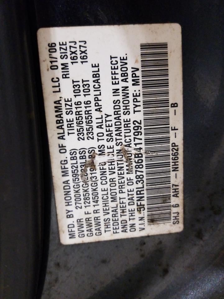 Photo 10 from auction – 2006 HONDA ODYSSEY EX with VIN 5FNRL38786B417992