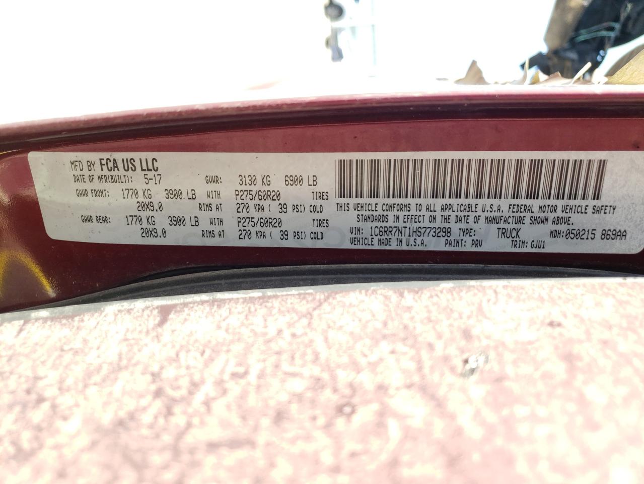 Photo 10 from auction – 2017 RAM 1500 LARAM with VIN 1C6RR7NT1HS773298