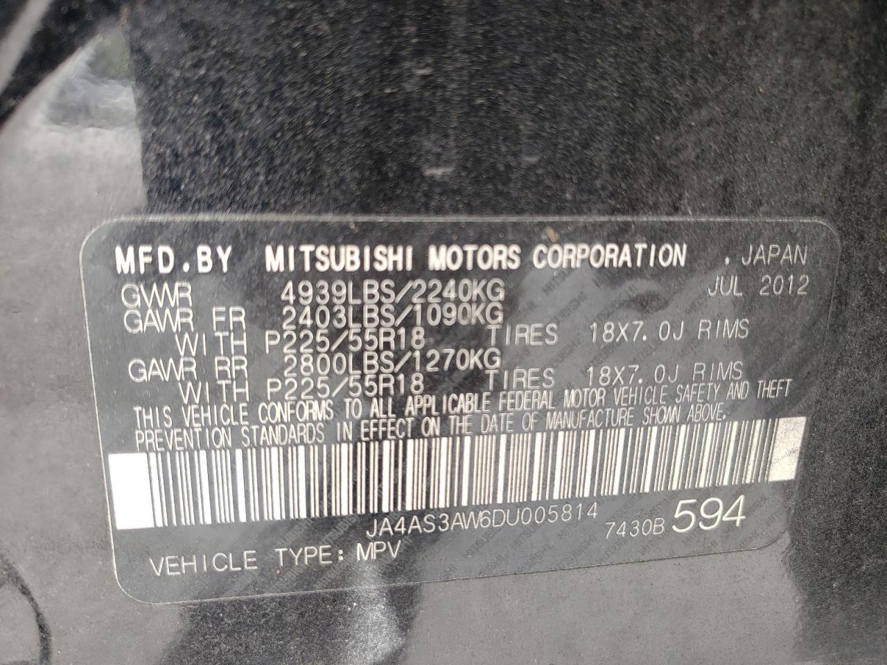 Photo 10 from auction – 2013 MITSUBISHI OUTLANDER with VIN JA4AS3AW6DU005814
