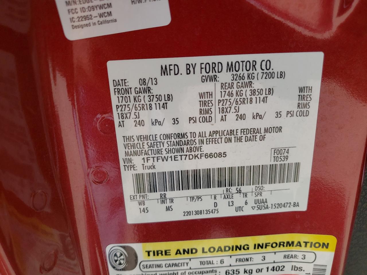 Photo 10 from auction – 2013 FORD F150 SUPER with VIN 1FTFW1ET7DKF66085
