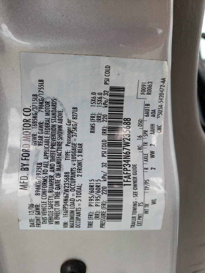 Photo 10 from auction – 2007 FORD FOCUS ZX4 with VIN 1FAFP34N67W235688