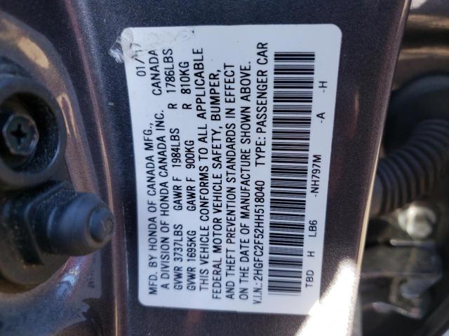 Photo 10 from auction – 2017 HONDA CIVIC LX with VIN 2HGFC2F52HH518040