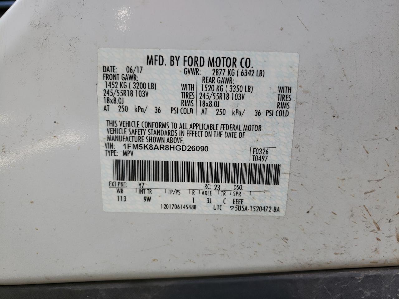 Photo 10 from auction – 2017 FORD EXPLORER P with VIN 1FM5K8AR8HGD26090