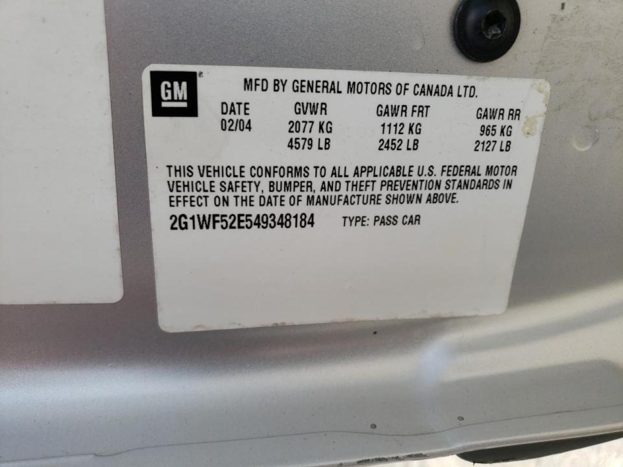 Photo 10 from auction – 2004 CHEVROLET IMPALA with VIN 2G1WF52E549348184