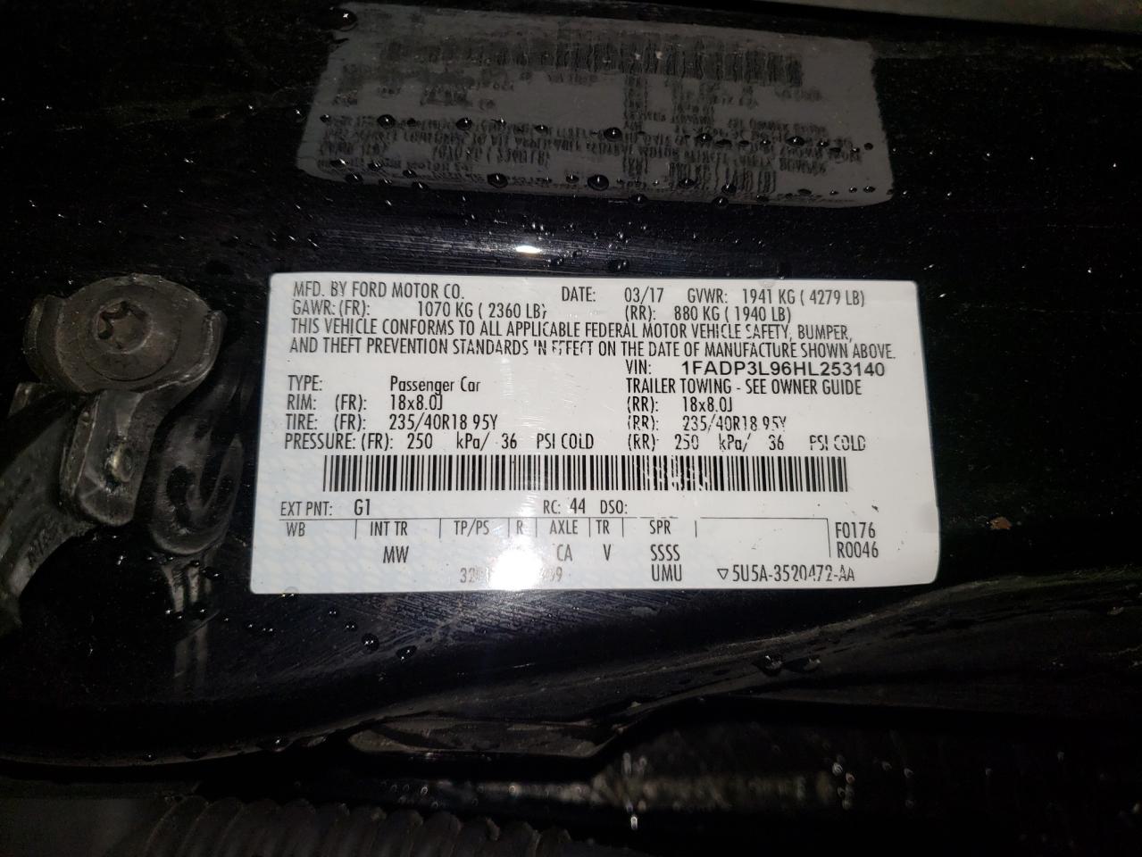 Photo 10 from auction – 2017 FORD FOCUS ST with VIN 1FADP3L96HL253140