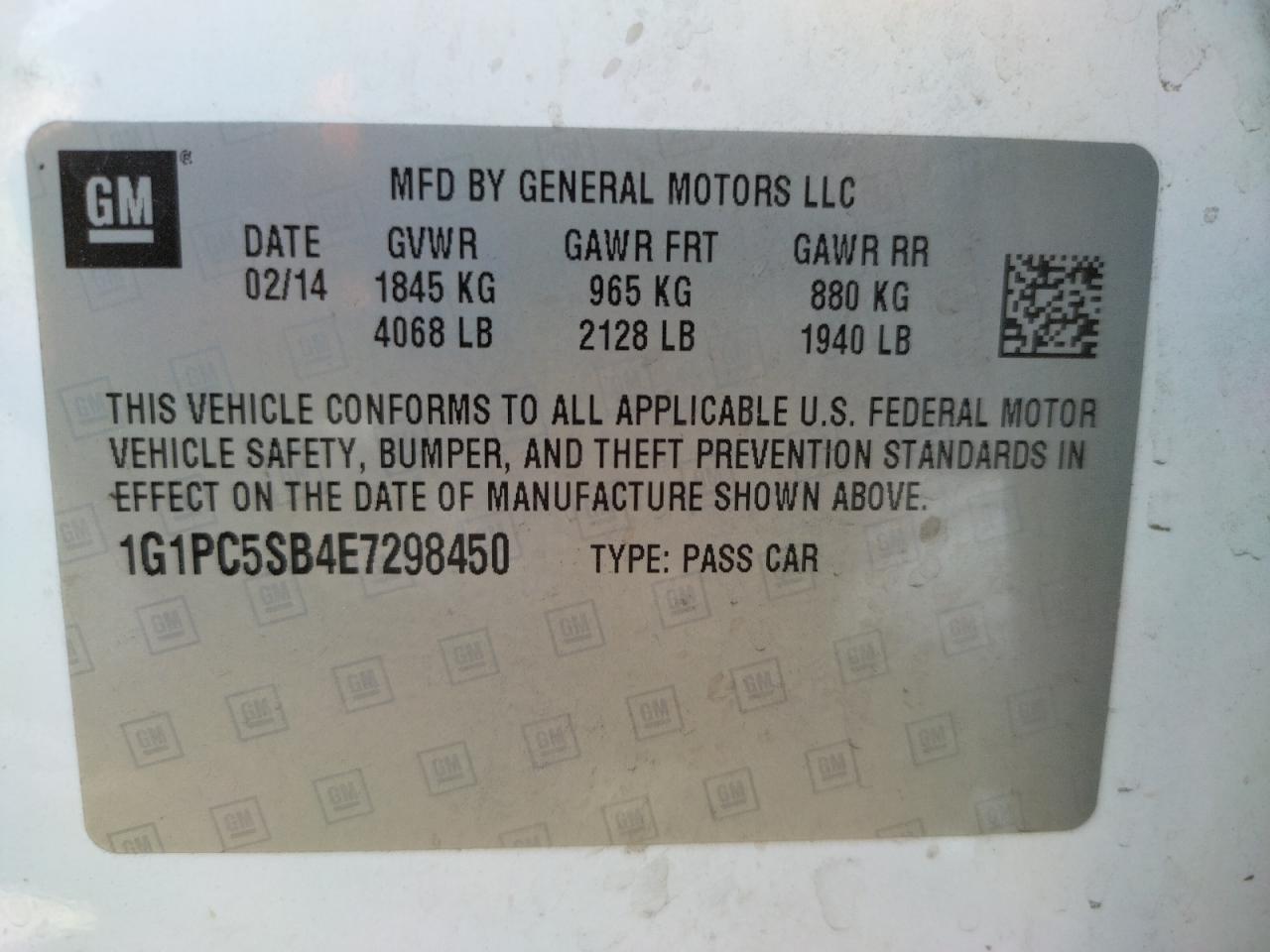 Photo 10 from auction – 2014 CHEVROLET CRUZE LT with VIN 1G1PC5SB4E7298450
