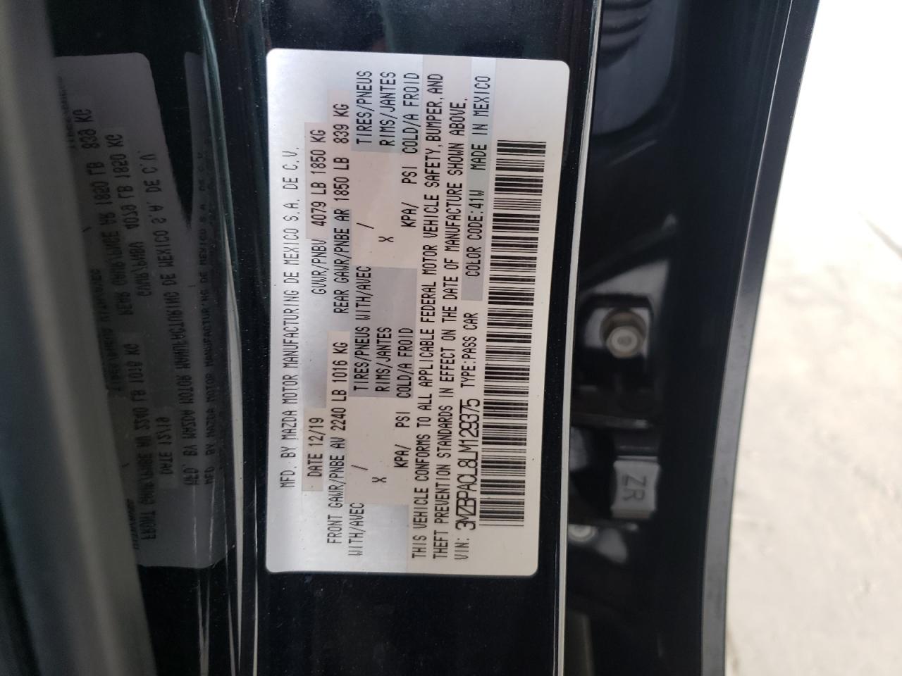 Photo 10 from auction – 2020 MAZDA 3 SELECT with VIN 3MZBPACL8LM129375