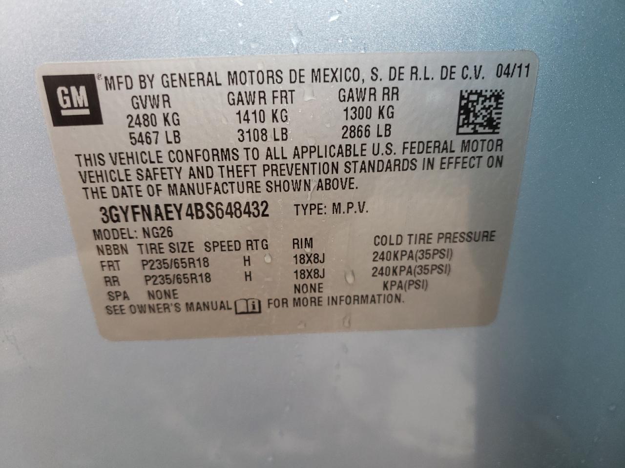 Photo 10 from auction – 2011 CADILLAC SRX LUXURY with VIN 3GYFNAEY4BS648432
