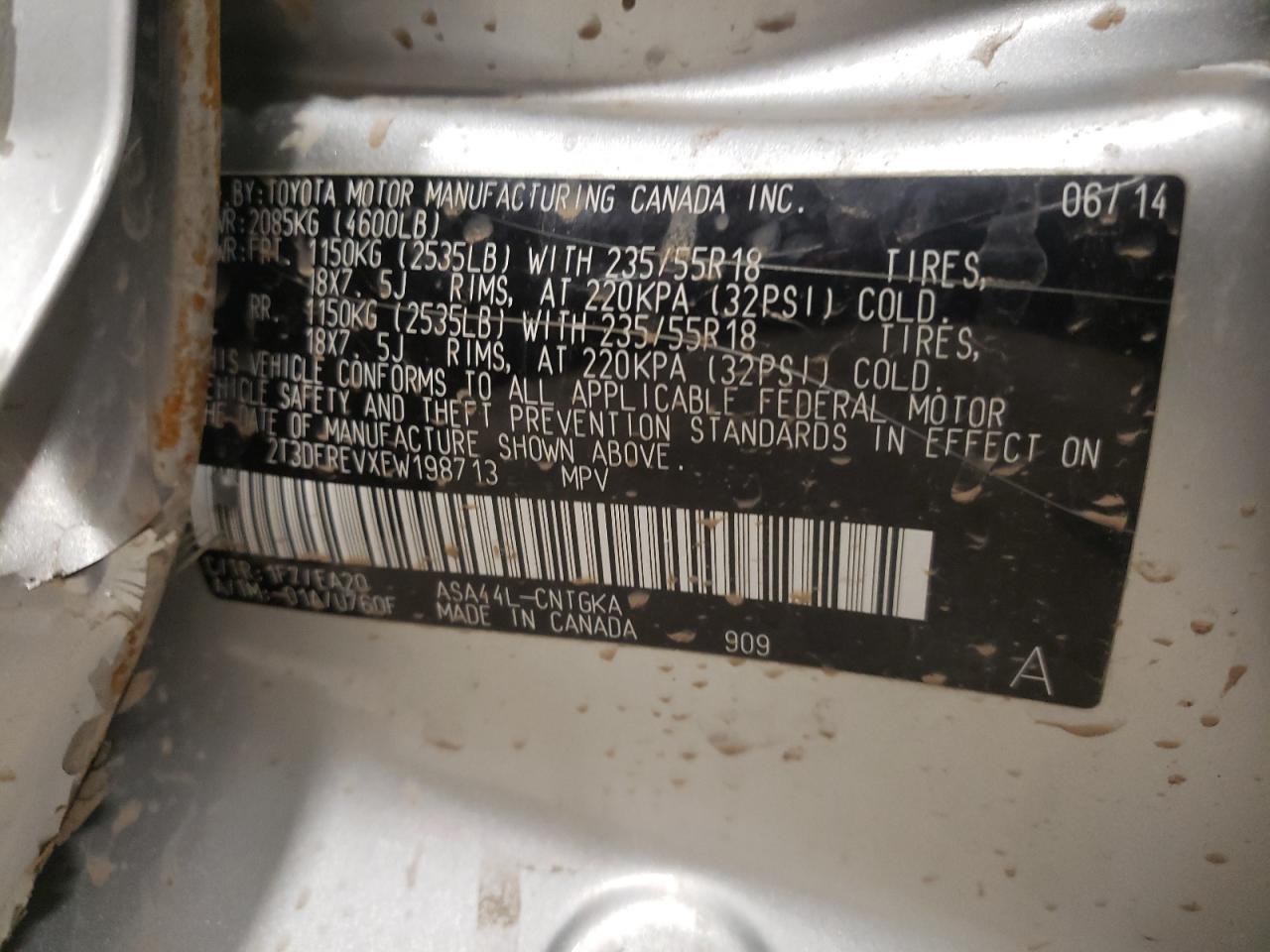 Photo 10 from auction – 2014 TOYOTA RAV4 LIMIT with VIN 2T3DFREVXEW198713