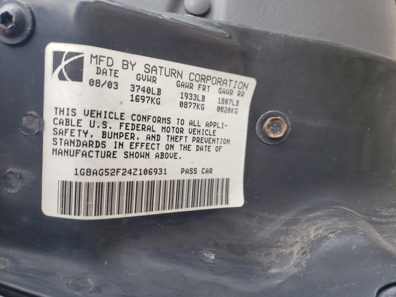 Photo 10 from auction – 2004 SATURN ION LEVEL with VIN 1G8AG52F24Z106931