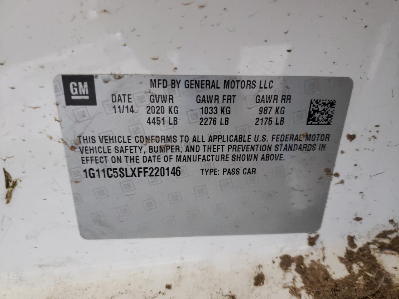 Photo 10 from auction – 2015 CHEVROLET MALIBU 1LT with VIN 1G11C5SLXFF220146