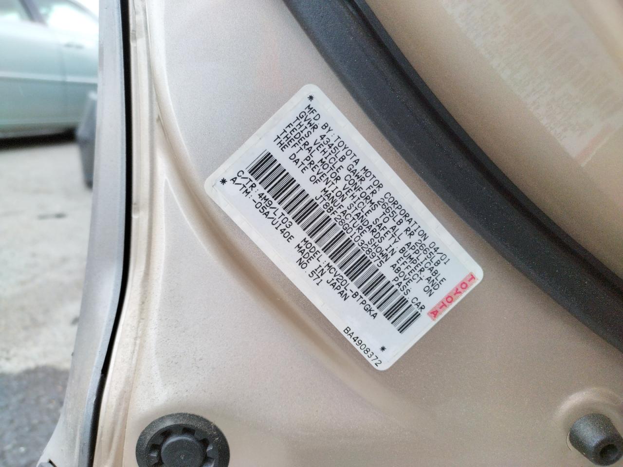 Photo 10 from auction – 2001 LEXUS ES 300 with VIN JT8BF28G010328975