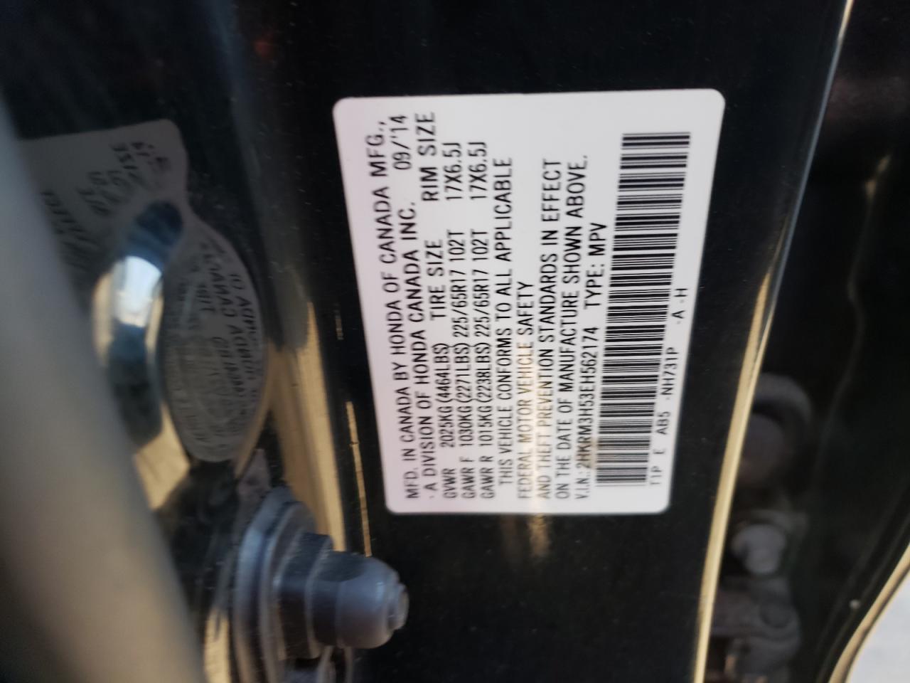 Photo 10 from auction – 2014 HONDA CR-V EX with VIN 2HKRM3H53EH562174