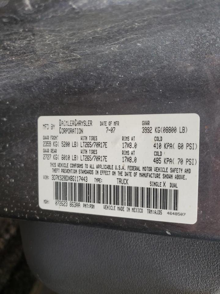 Photo 10 from auction – 2008 DODGE RAM 2500 S with VIN 3D7KS28DX8G117443