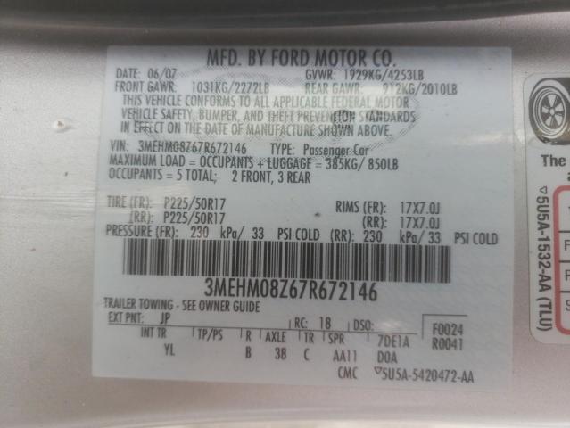Photo 10 from auction – 2007 MERCURY MILAN with VIN 3MEHM08Z67R672146