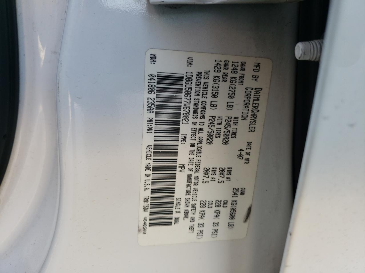 Photo 10 from auction – 2007 DODGE NITRO R/T with VIN 1D8GU58677W678021