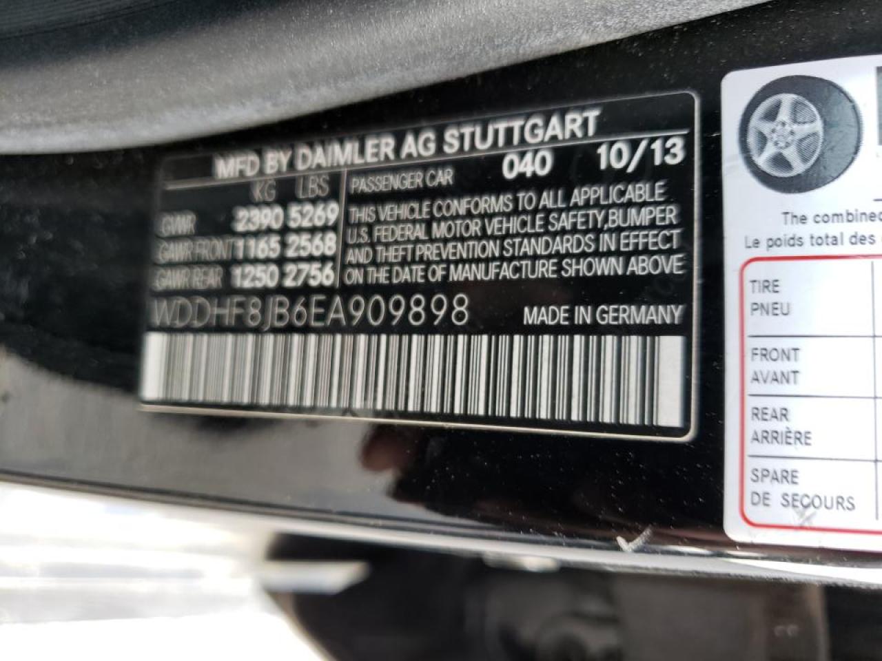Photo 10 from auction – 2014 MERCEDES-BENZ E 350 4MAT with VIN WDDHF8JB6EA909898