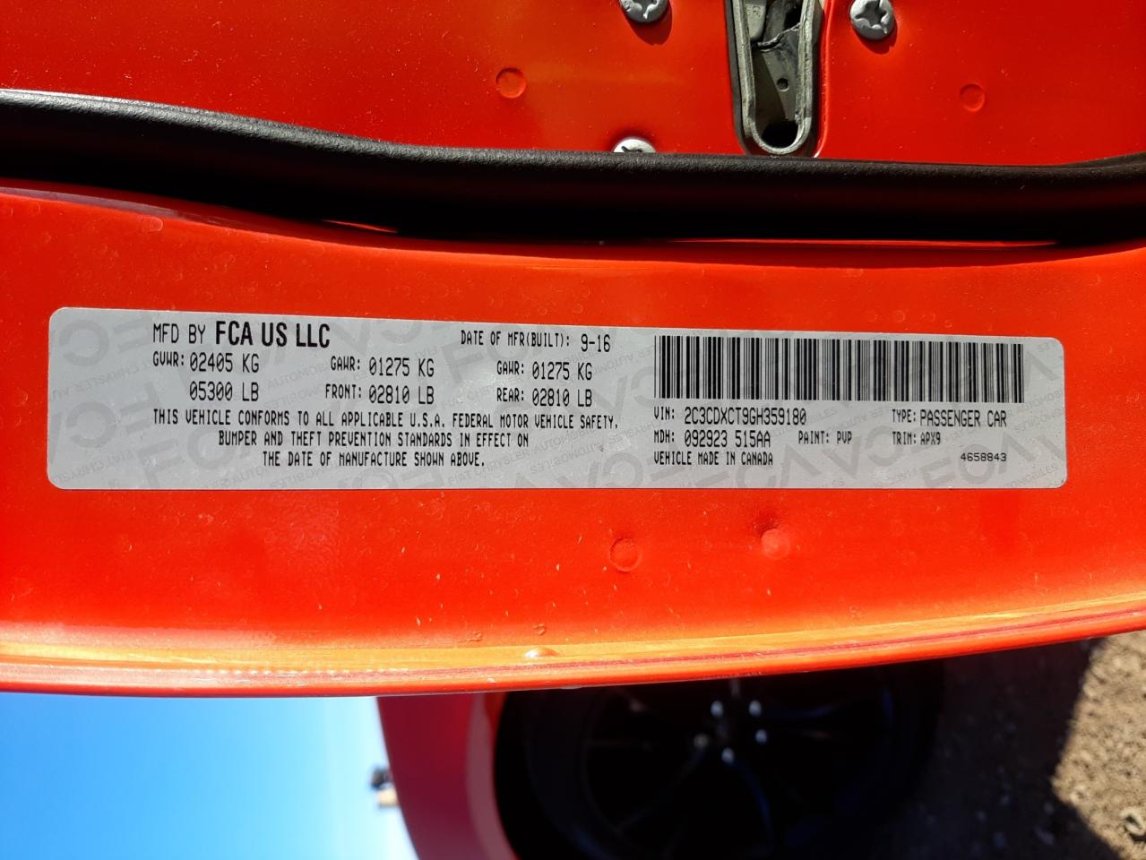 Photo 10 from auction – 2016 DODGE CHARGER R/ with VIN 2C3CDXCT9GH359180