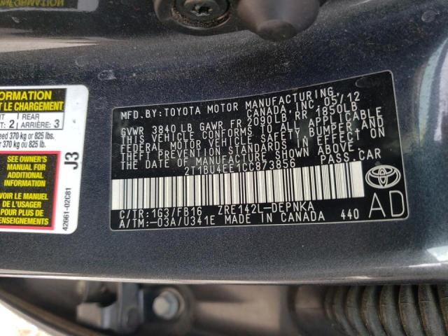 Photo 10 from auction – 2012 TOYOTA COROLLA BA with VIN 2T1BU4EE1CC873856