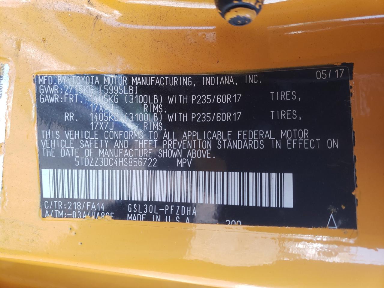 Photo 10 from auction – 2017 TOYOTA SIENNA with VIN 5TDZZ3DC4HS856722