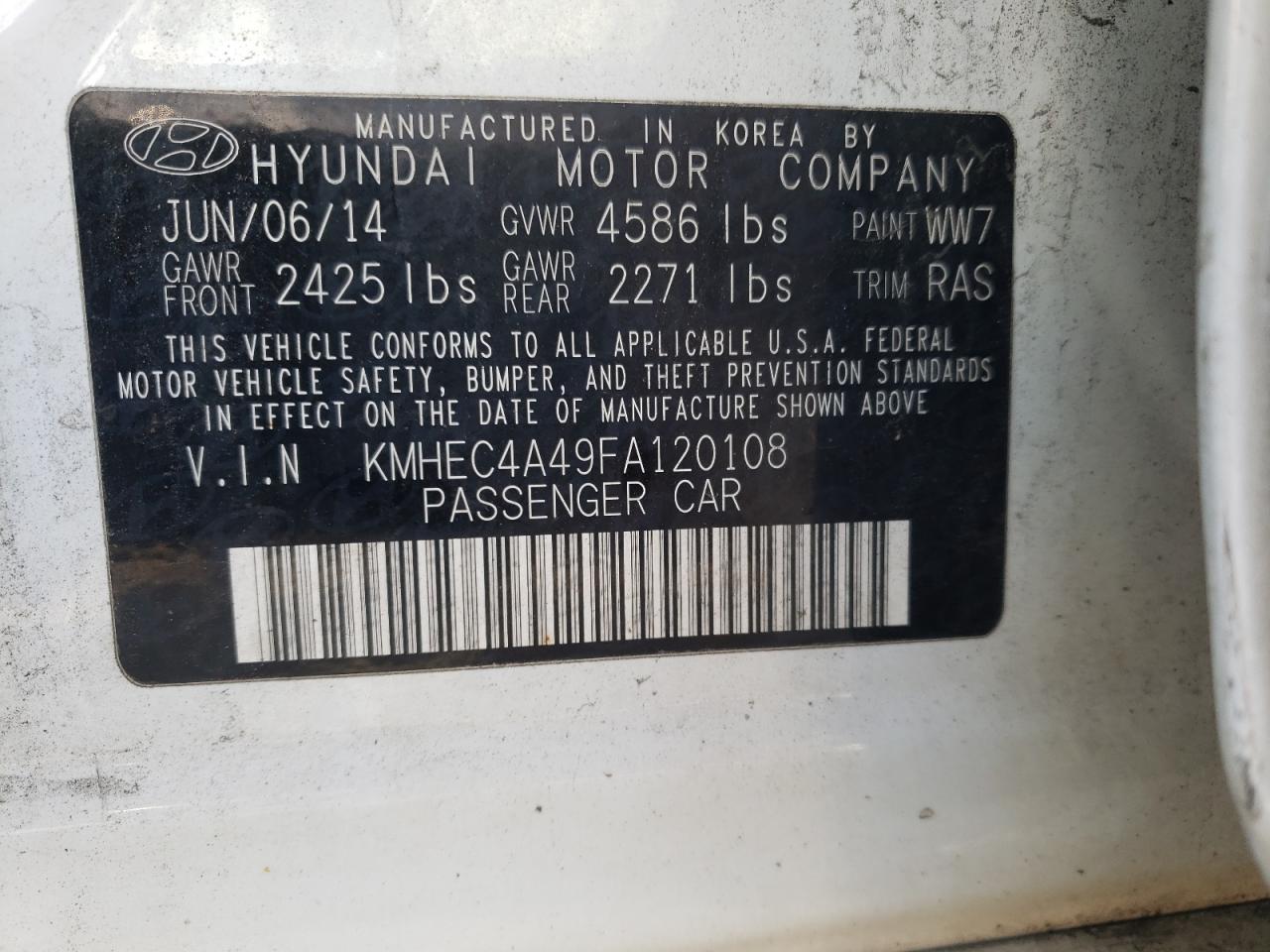 Photo 10 from auction – 2015 HYUNDAI SONATA HYB with VIN KMHEC4A49FA120108