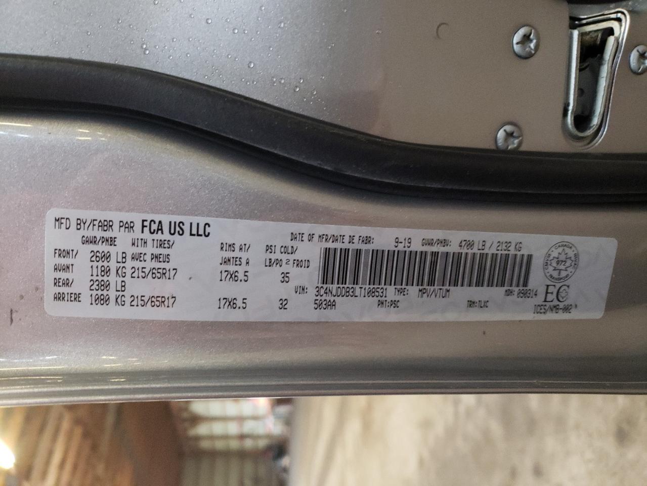 Photo 10 from auction – 2020 JEEP COMPASS TR with VIN 3C4NJDDB3LT108531