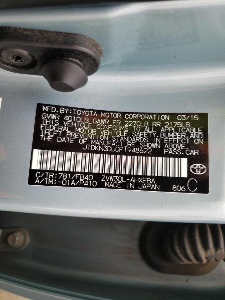Photo 10 from auction – 2015 TOYOTA PRIUS with VIN JTDKN3DU0F1948622