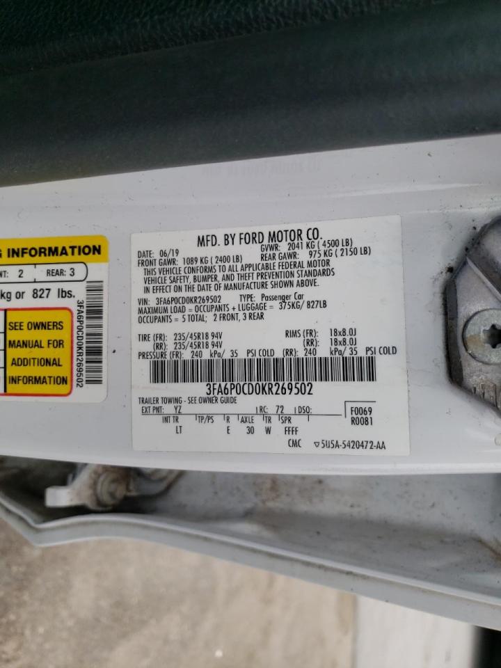Photo 10 from auction – 2019 FORD FUSION SEL with VIN 3FA6P0CD0KR269502