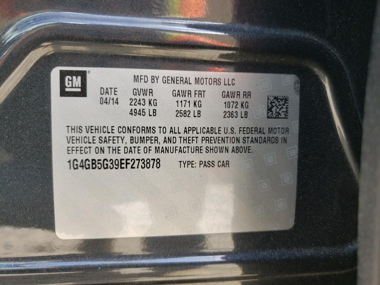 Photo 10 from auction – 2014 BUICK LACROSSE with VIN 1G4GB5G39EF273878