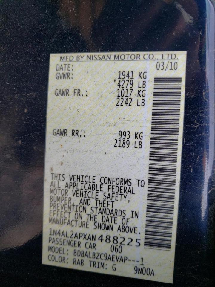 Photo 10 from auction – 2010 NISSAN ALTIMA BAS with VIN 1N4AL2APXAN488225