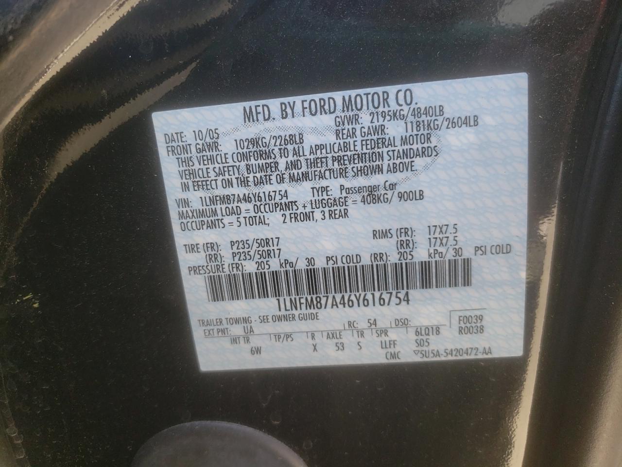 Photo 10 from auction – 2006 LINCOLN LS with VIN 1LNFM87A46Y616754