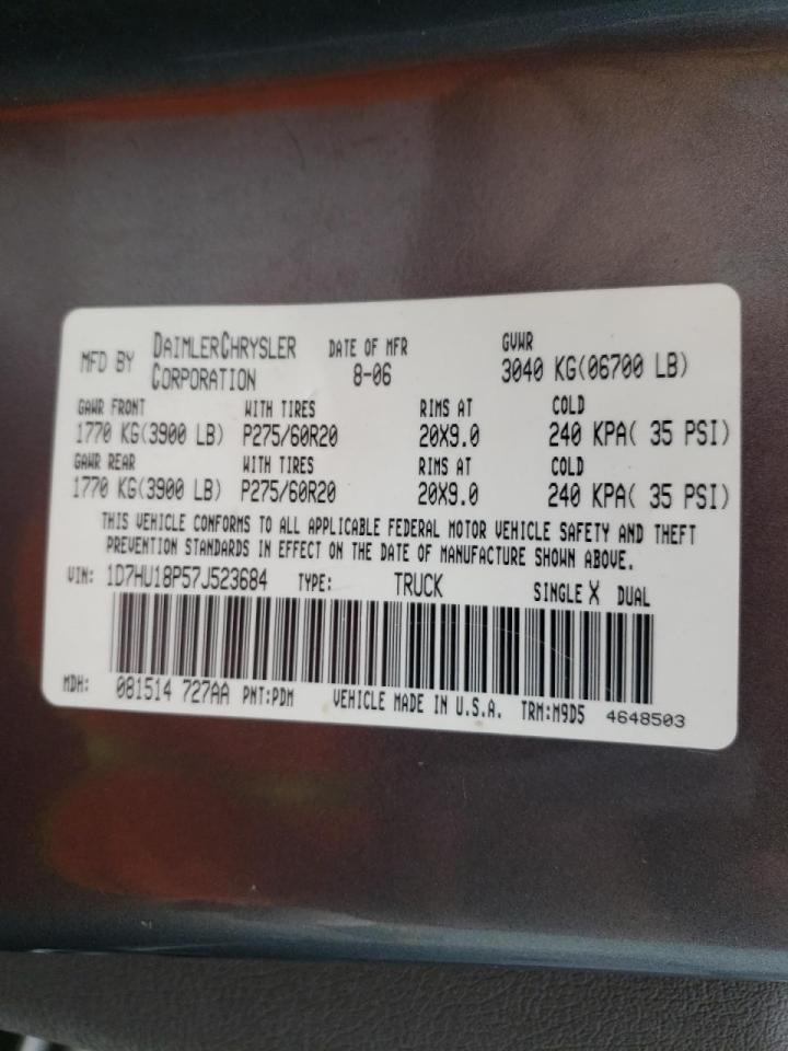 Photo 10 from auction – 2007 DODGE RAM 1500 S with VIN 1D7HU18P57J523684