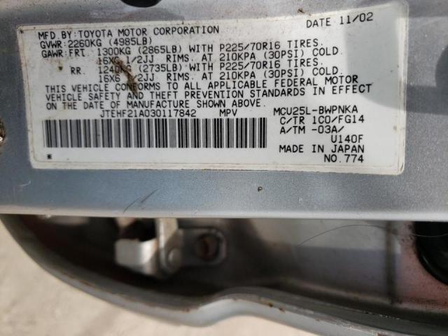 Photo 10 from auction – 2003 TOYOTA HIGHLANDER with VIN JTEHF21A030117842