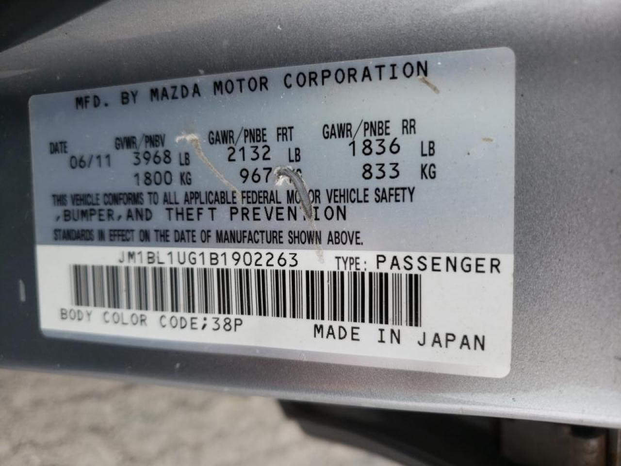 Photo 10 from auction – 2011 MAZDA 3 I with VIN JM1BL1UG1B1902263
