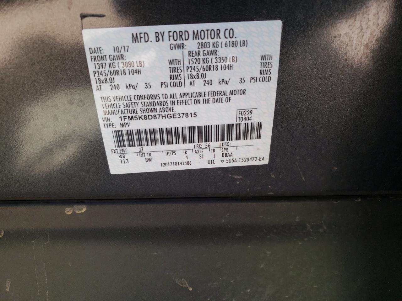 Photo 10 from auction – 2017 FORD EXPLORER X with VIN 1FM5K8D87HGE37815