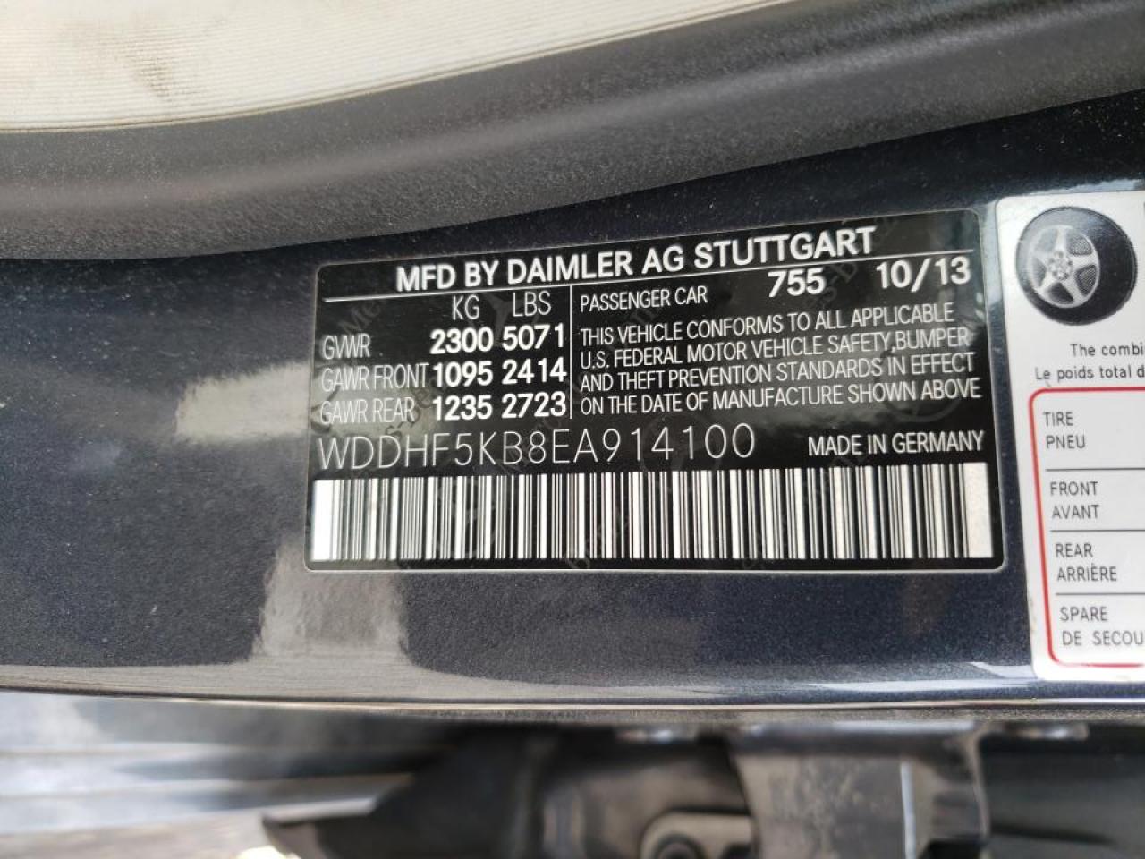 Photo 10 from auction – 2014 MERCEDES-BENZ E 350 with VIN WDDHF5KB8EA914100
