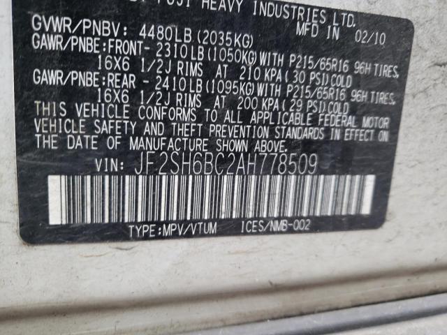 Photo 10 from auction – 2010 SUBARU FORESTER X with VIN JF2SH6BC2AH778509