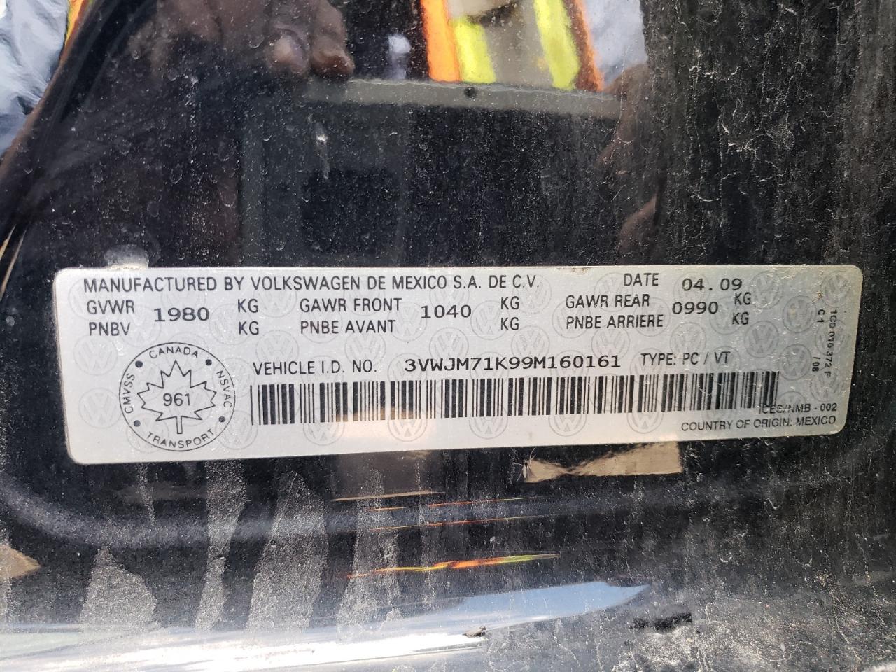 Photo 10 from auction – 2009 VOLKSWAGEN JETTA S with VIN 3VWJM71K99M160161