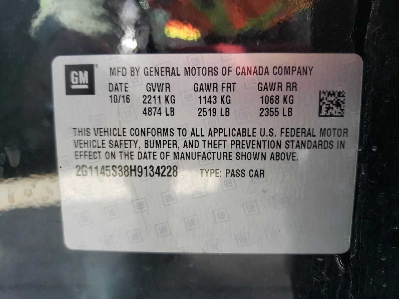 Photo 10 from auction – 2017 CHEVROLET IMPALA PRE with VIN 2G1145S38H9134228