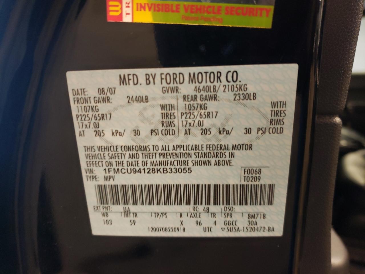 Photo 10 from auction – 2008 FORD ESCAPE LIM with VIN 1FMCU94128KB33055