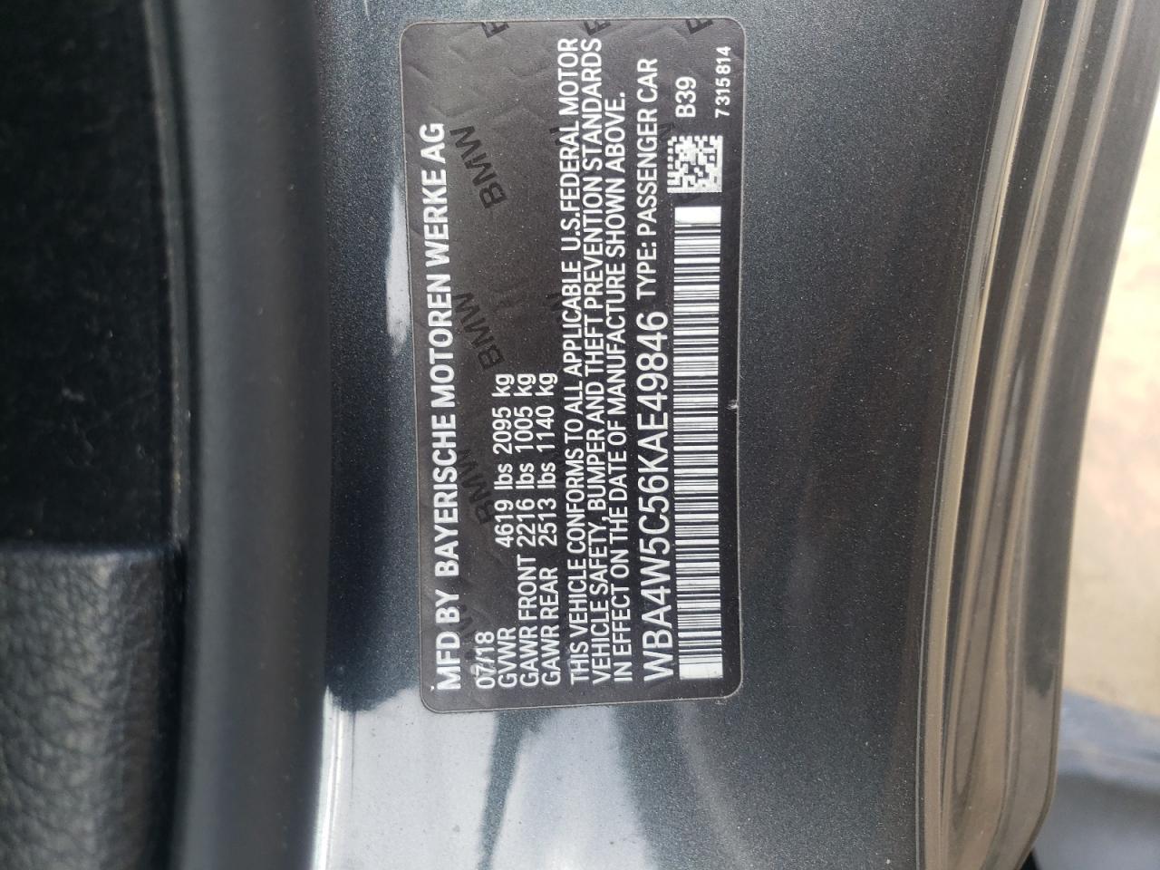 Photo 10 from auction – 2019 BMW 430XI with VIN WBA4W5C56KAE49846