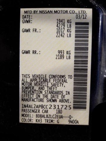 Photo 10 from auction – 2012 NISSAN ALTIMA with VIN 1N4AL2AP8CC231725