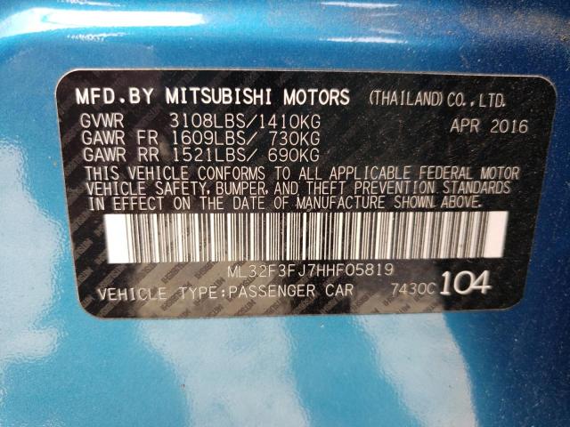 Photo 10 from auction – 2017 MITSUBISHI MIRAGE G4 with VIN ML32F3FJ7HHF05819