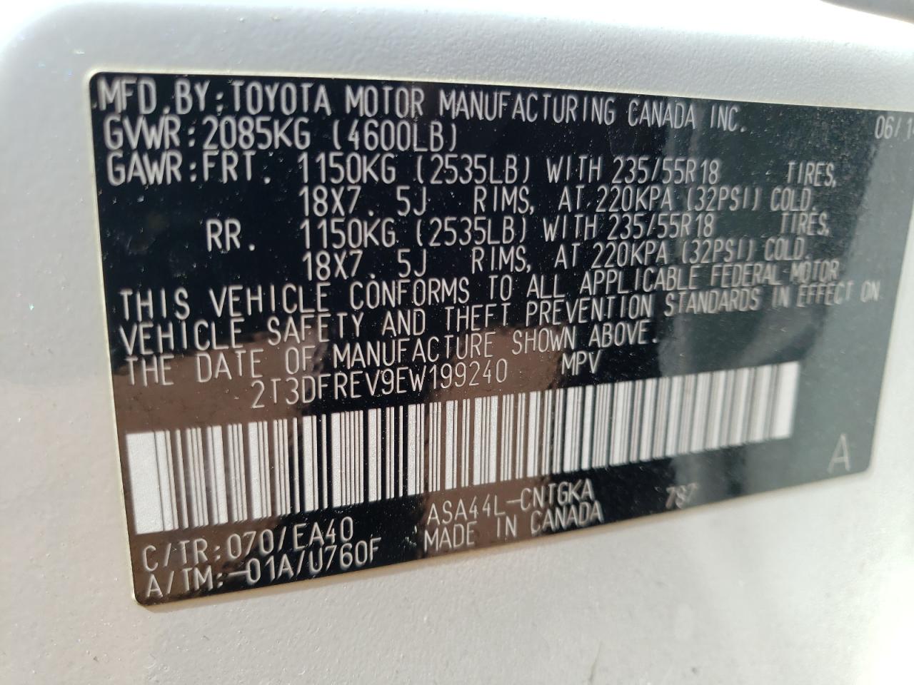 Photo 10 from auction – 2014 TOYOTA RAV4 LIMIT with VIN 2T3DFREV9EW199240
