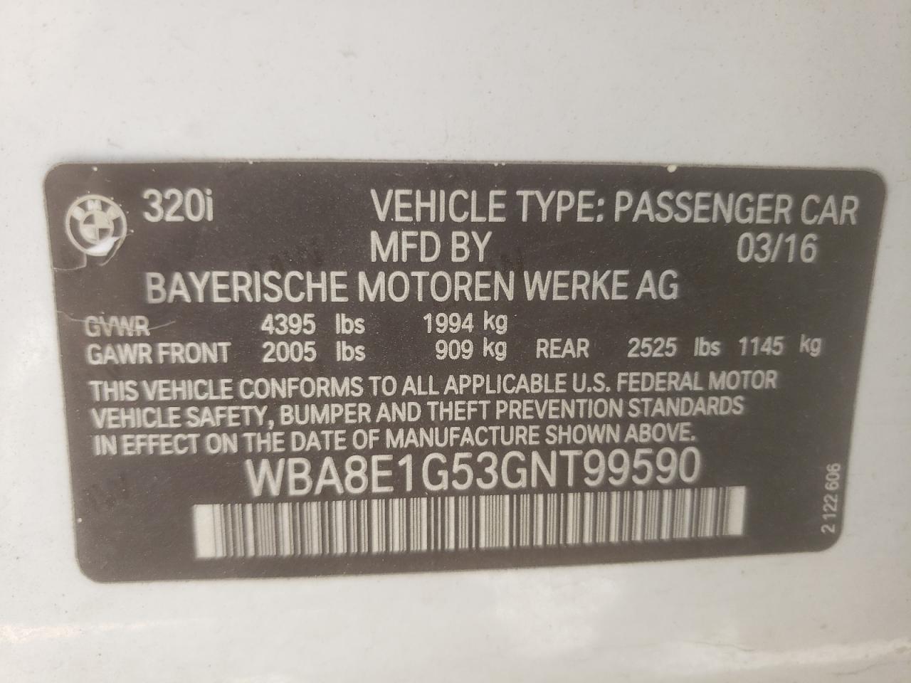 Photo 10 from auction – 2016 BMW 320 I with VIN WBA8E1G53GNT99590