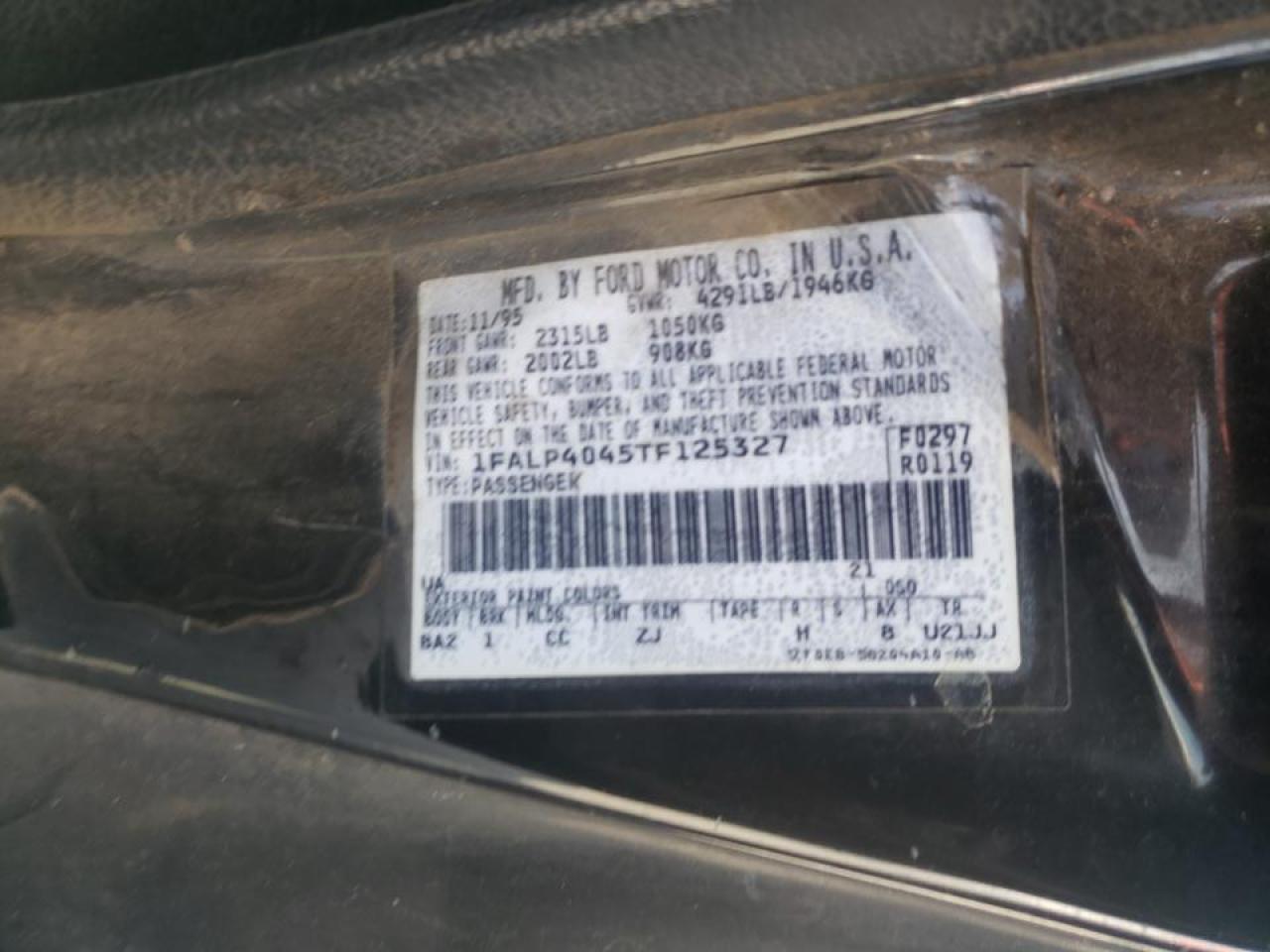 Photo 10 from auction – 1996 FORD MUSTANG with VIN 1FALP4045TF125327