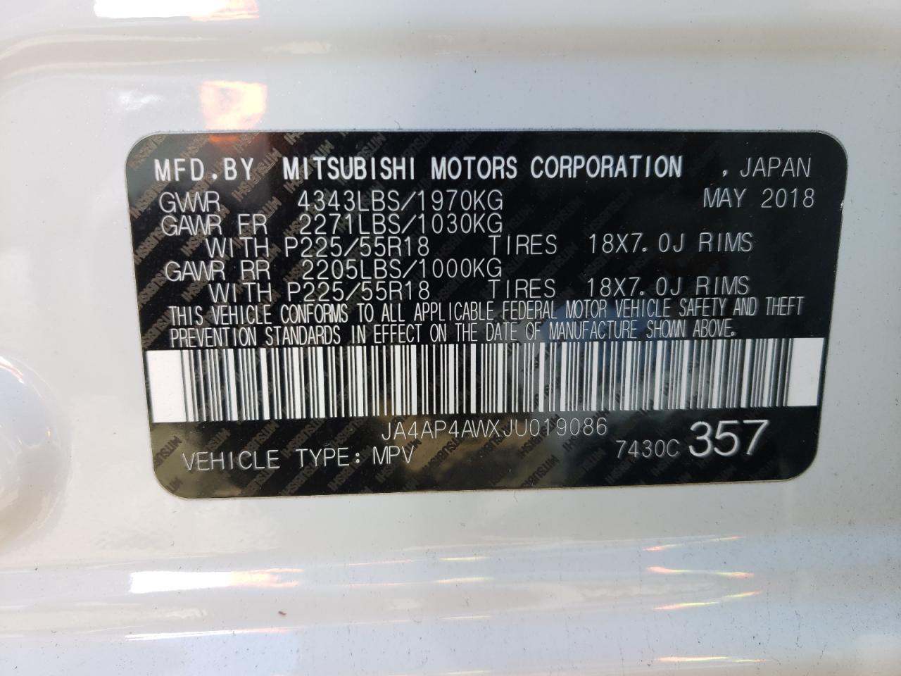 Photo 10 from auction – 2018 MITSUBISHI OUTLANDER with VIN JA4AP4AWXJU019086