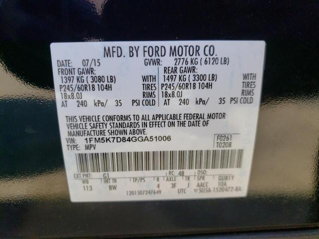 Photo 10 from auction – 2016 FORD EXPLORER X with VIN 1FM5K7D84GGA51006